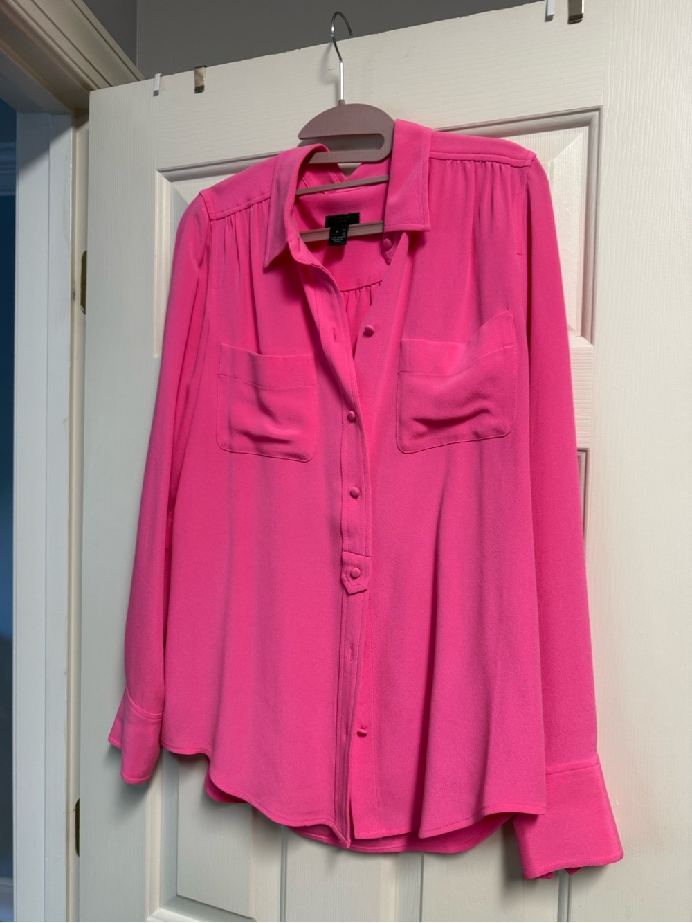 J. Crew Hot Pink Button-Front Silk Blouse